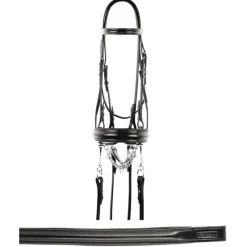 EQUESTRO Bride de dressage cuir muserolle pull-back -< Brides De Dressage