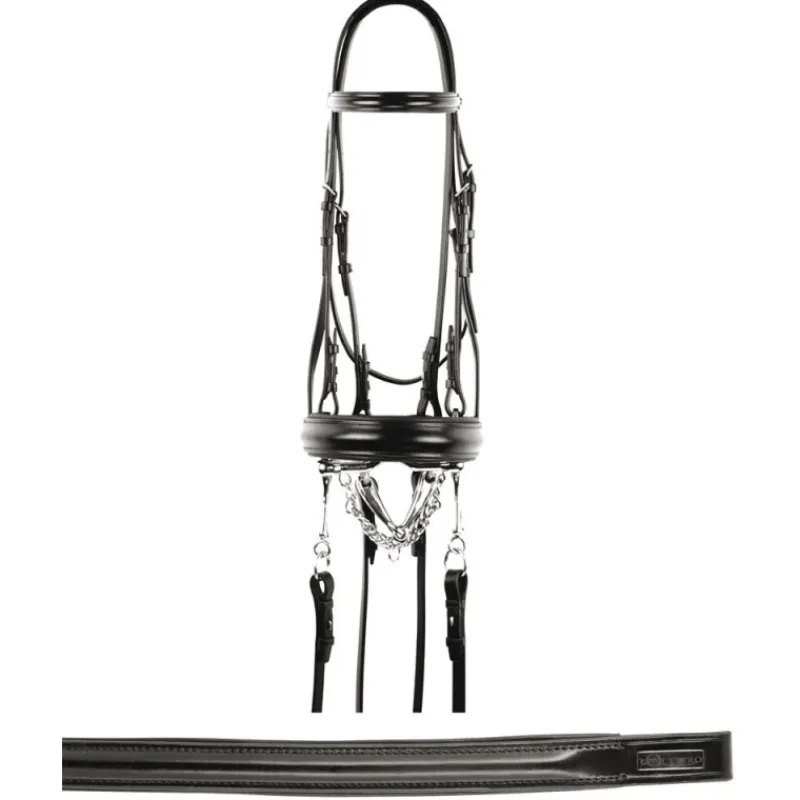 EQUESTRO Bride de dressage cuir muserolle pull-back -< Brides De Dressage