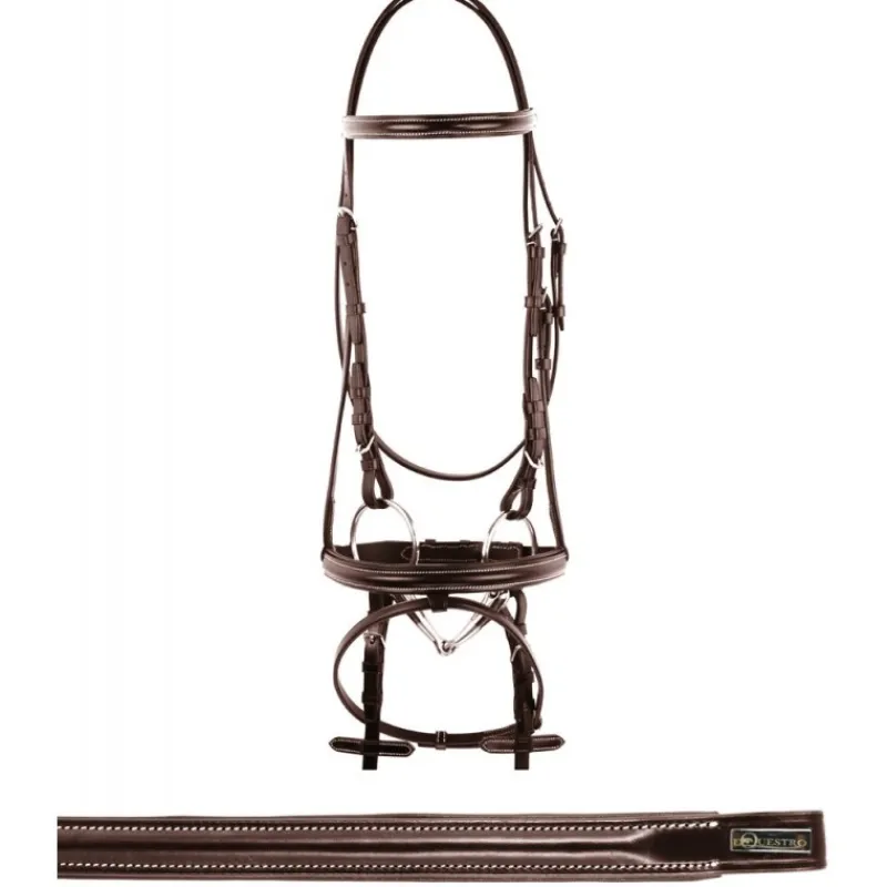 EQUESTRO Bridon cuir muserolle combinée surpiqûres< Bridons