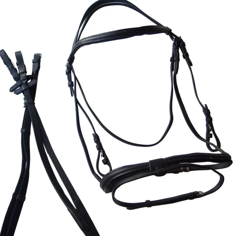 CAVALHORSE Bridon cuir muserolle combinée cheval de trait -< Bridons