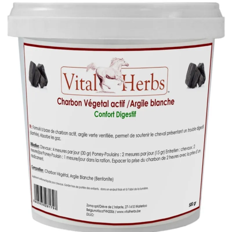VITAL HERBS Charbon végétal actif Argile blanche digestion cheval 500g -< Kotwasser|Argile Alimentaire Cheval