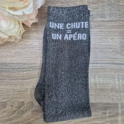 PAILLETTES ATTITUDE Chaussettes à paillettes équitation - Une chute egal un apéro -< Idées Cadeaux|Chaussettes Équitation