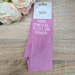 PAILLETTES ATTITUDE Chaussettes à paillettes équitation - Mon cheval c'est un crack -< Idées Cadeaux|Chaussettes Équitation