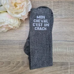 PAILLETTES ATTITUDE Chaussettes à paillettes équitation - Mon cheval c'est un crack -< Idées Cadeaux|Chaussettes Équitation