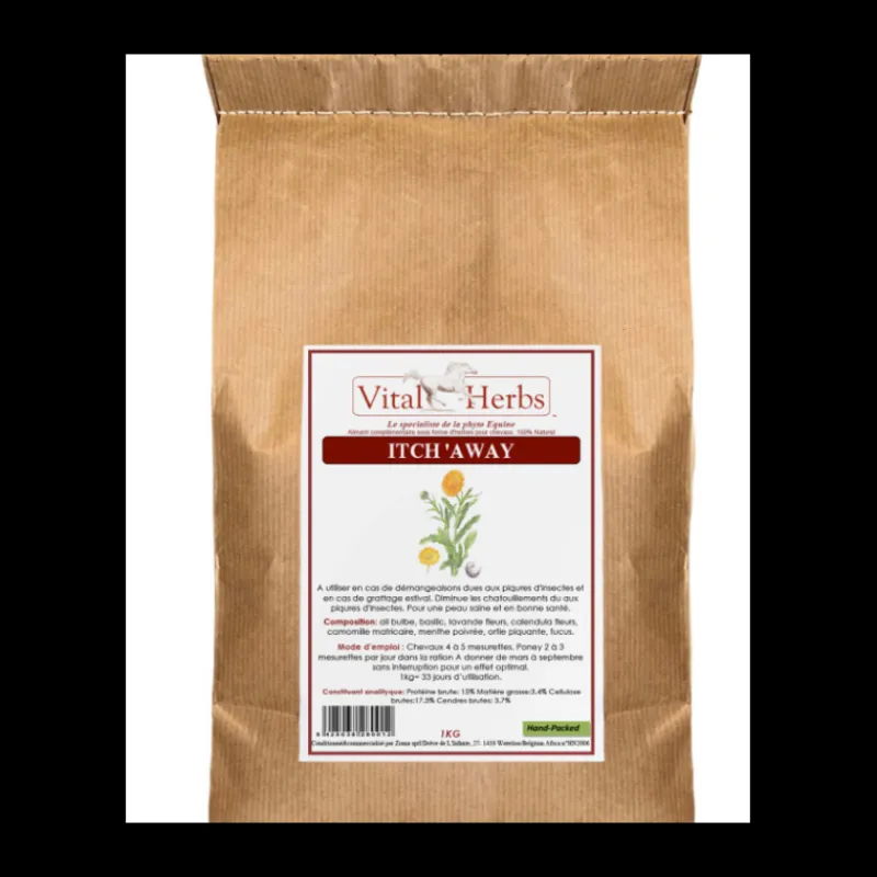 VITAL HERBS Complément démangeaisons cheval Itch'Away - Vital'Herbs< Complément Peau Cheval|Dermite Estivale Cheval