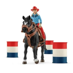 SCHLEICH Kit Cowgirl et Tonneaux de Racing -< Horse Club Schleich