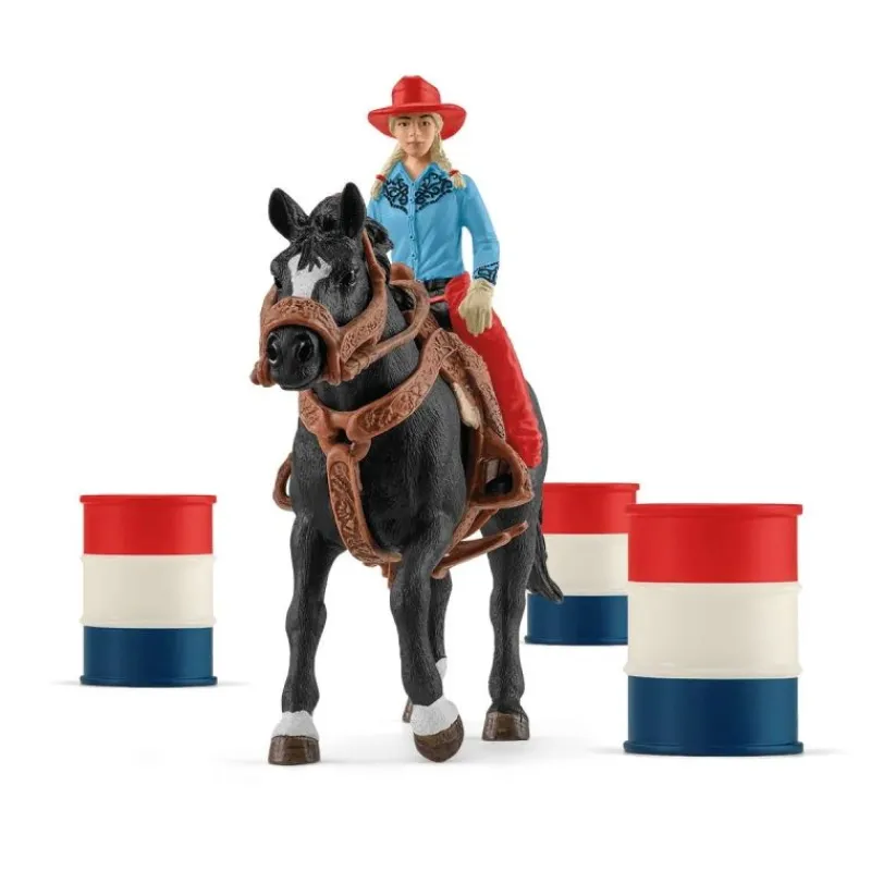 SCHLEICH Kit Cowgirl et Tonneaux de Racing -< Horse Club Schleich