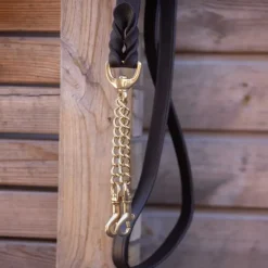 PADDOCK SPORTS Longe de présentation cheval cuir et double chaine -< Longes