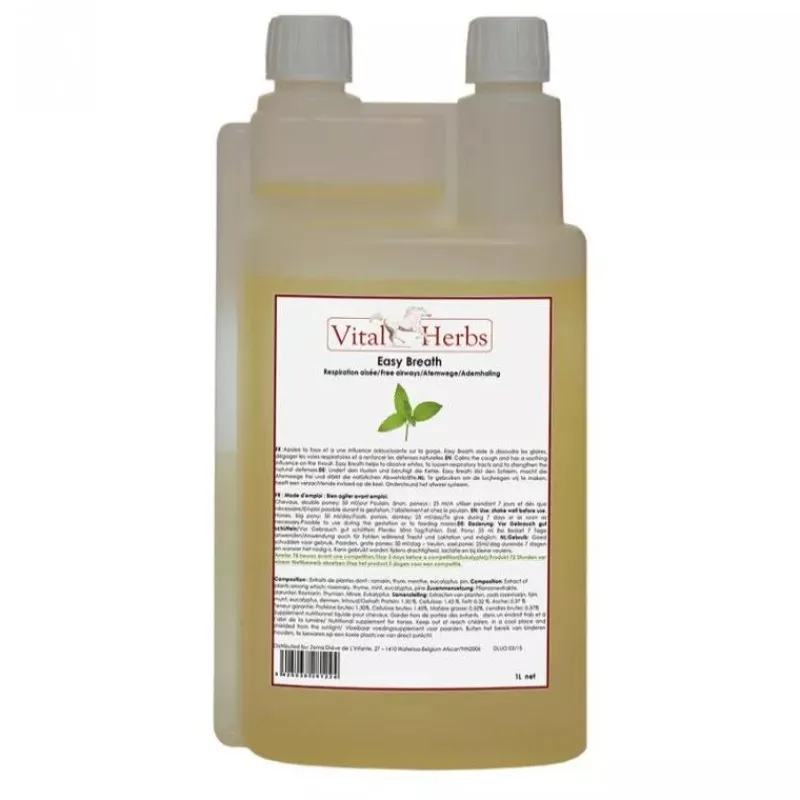 VITAL HERBS Sirop respiration cheval Easy Breath 1L -< Toux Allergique Cheval|Toux Sèche Cheval