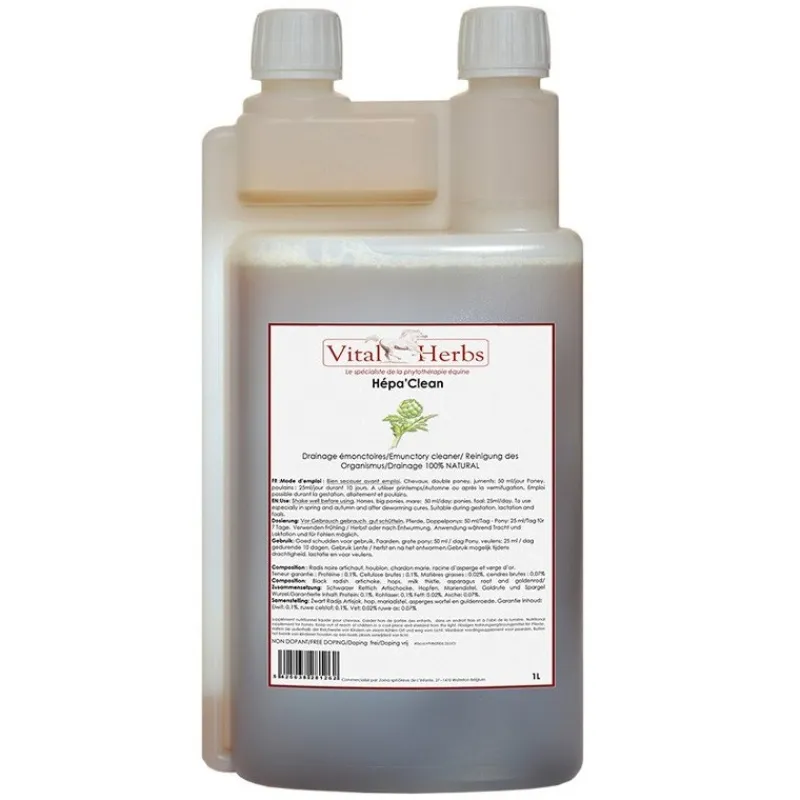 VITAL HERBS Solution drainante cheval 1 L Hepa Clean - Vital'Herbs< Cheval En Surpoids|Fourbure Cheval